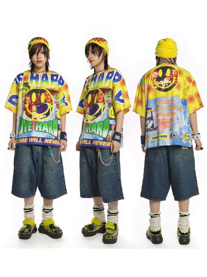 Rave Smiley Face Print T-shirt【s0000015889】