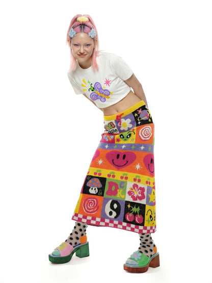 Cartoon Rainbow Knit Stretch Skirt【s0000015555】