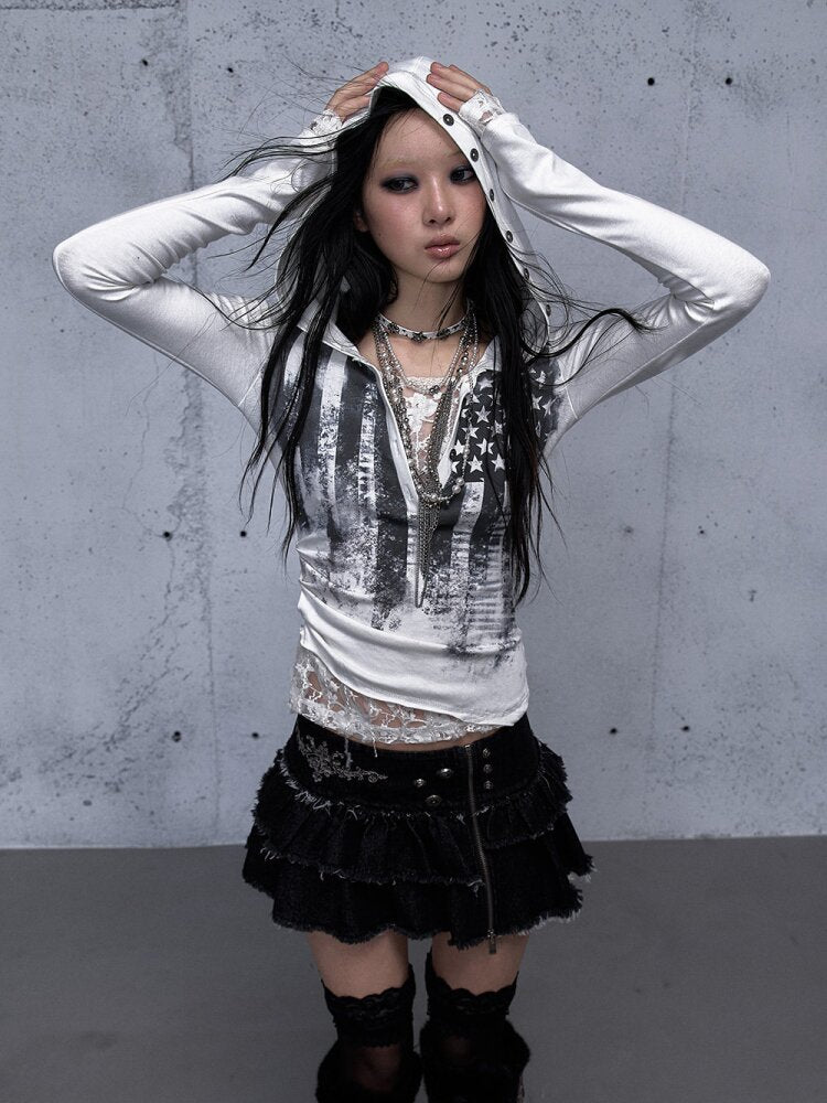 Lace Patchwork Hooded T-shirt【s0000015544】