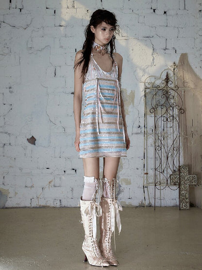 Baroque Sequin Satin Halter Dress【s0000017239】