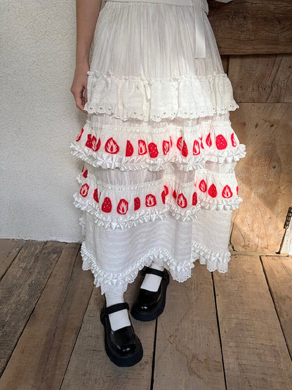 Cake Print Cut-Out Lace Bow Skirt【s0000018542】