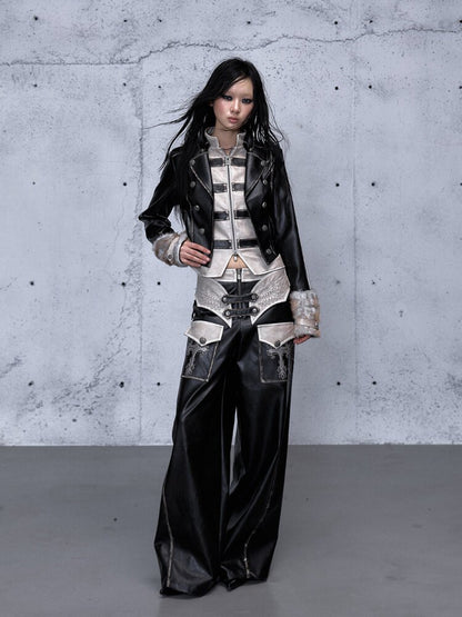 Fake Two Pieces Leather Trousers【s0000015542】