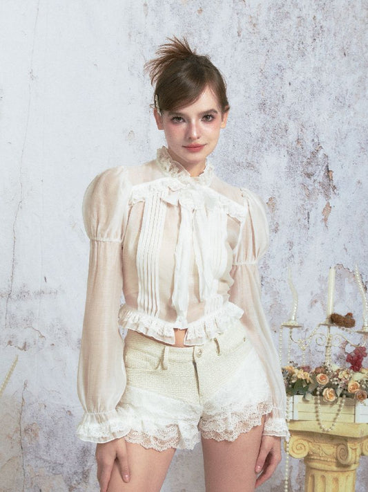 Bubble Sleeve Slim Long Sleeve Blouse【s0000005313】