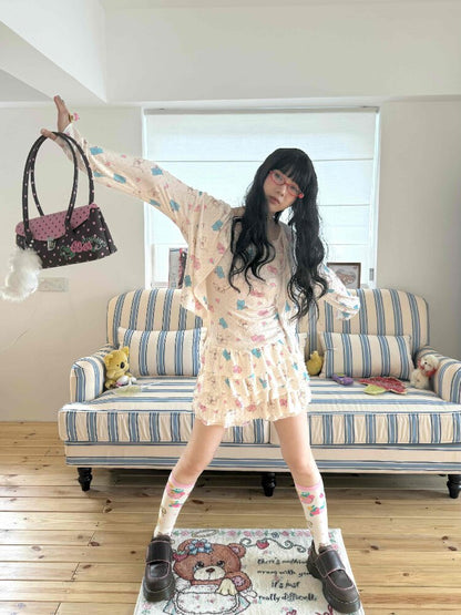 Cat Rose Print Cake Skirt Shorts【s0000017513】