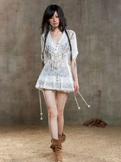 Loose Lace Blouse Dress【s0000012647】