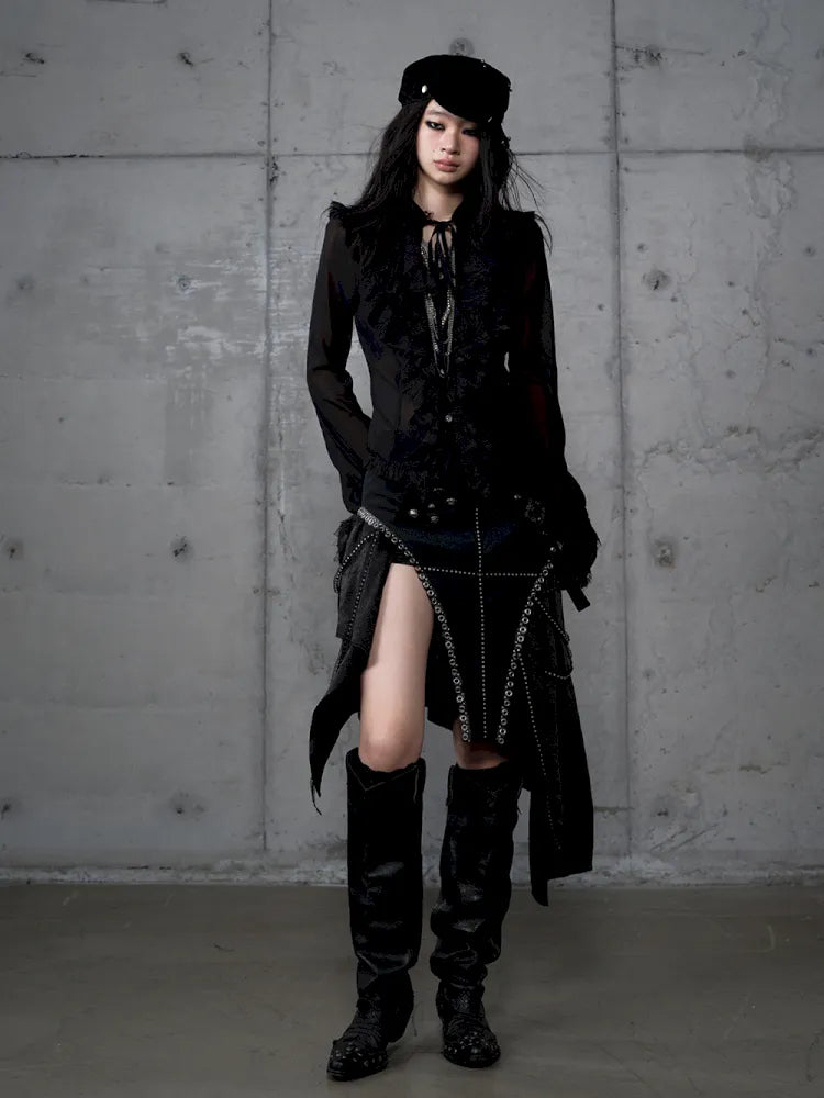 Asymmetric Leather-Satin Skirt【s0000013944】