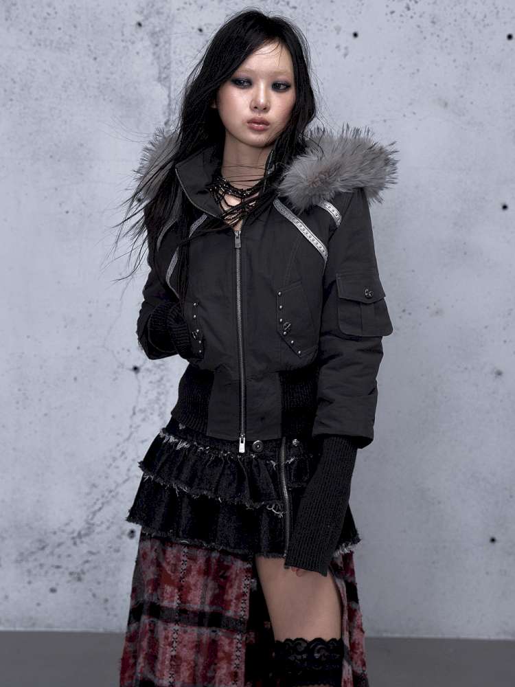 Street Punk Fur Hooded Padded Jacket【s0000014922】