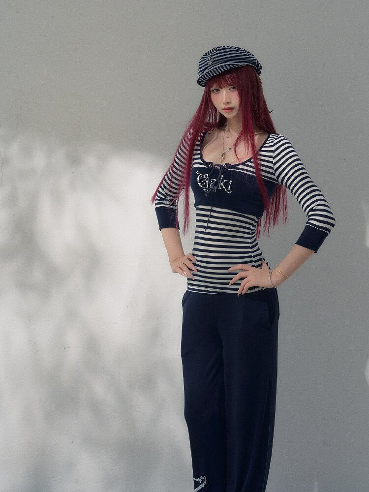 Striped Drawstring Base Layer Set【s0000019259】