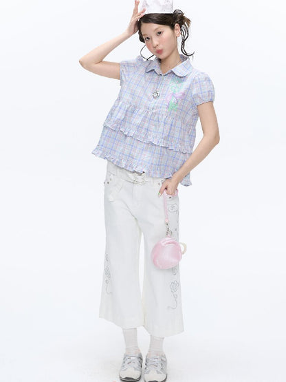 Purple Plaid Lace Short Sleeve Shirt【s0000016405】