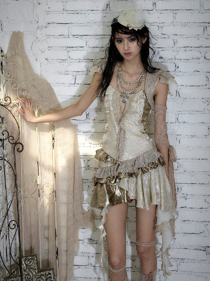 Baroque Satin Ruffle Two Piece Dress【s0000016996】
