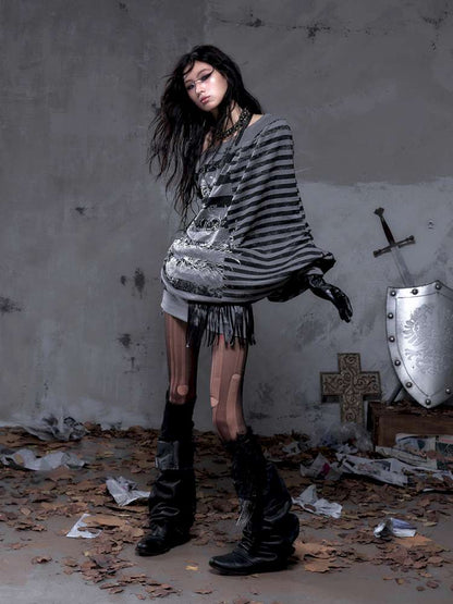 Striped Print Loose Bat Sleeve Dress【s0000014658】