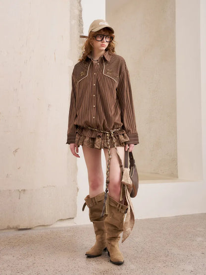 Velvet Beaded Contrast-Striped Vintage Shirt【s0000014079】