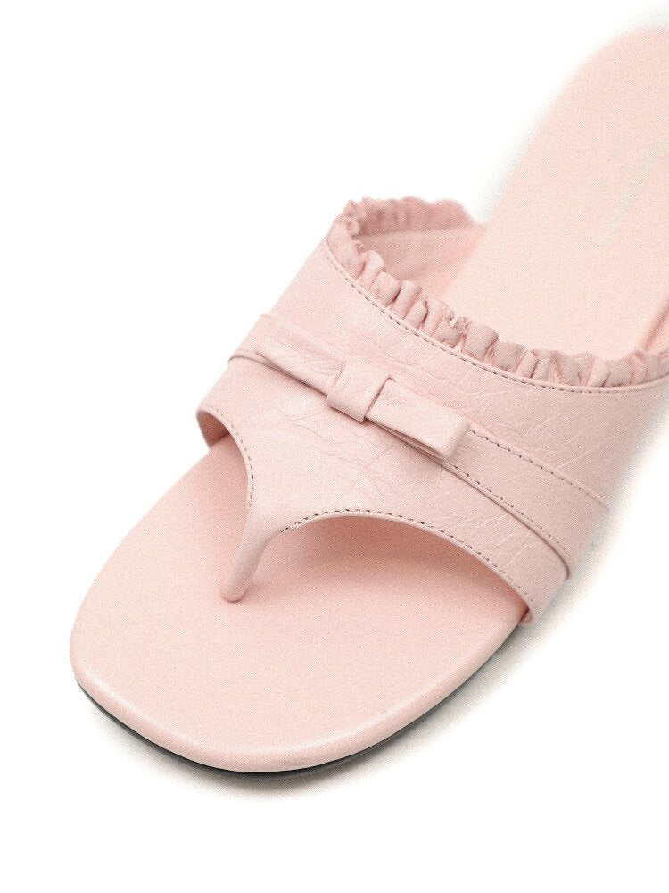 Top Grain Cowhide Ruffled Flip Flop【s0000017441】