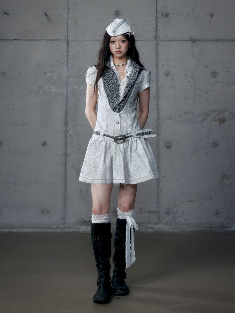 Short Sleeve Fake Two Piece Spliced Shirt Dress【s0000013466】