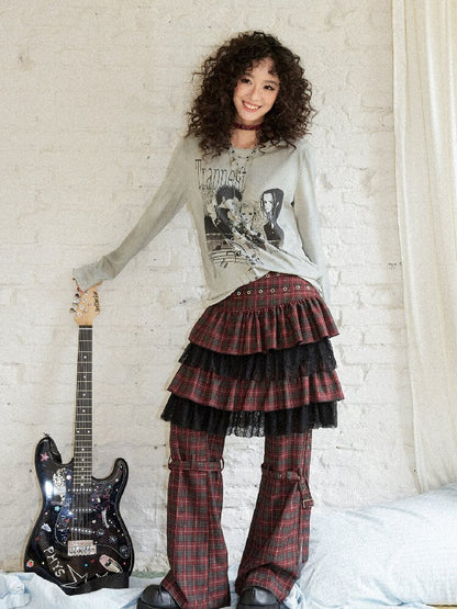Plaid Cut Slightly Flared Fit Pants【s0000017898】
