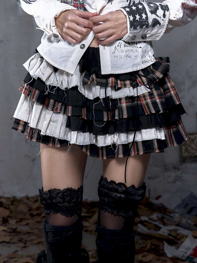 Heavy-Duty Plaid Tiered Skirt【s0000014477】