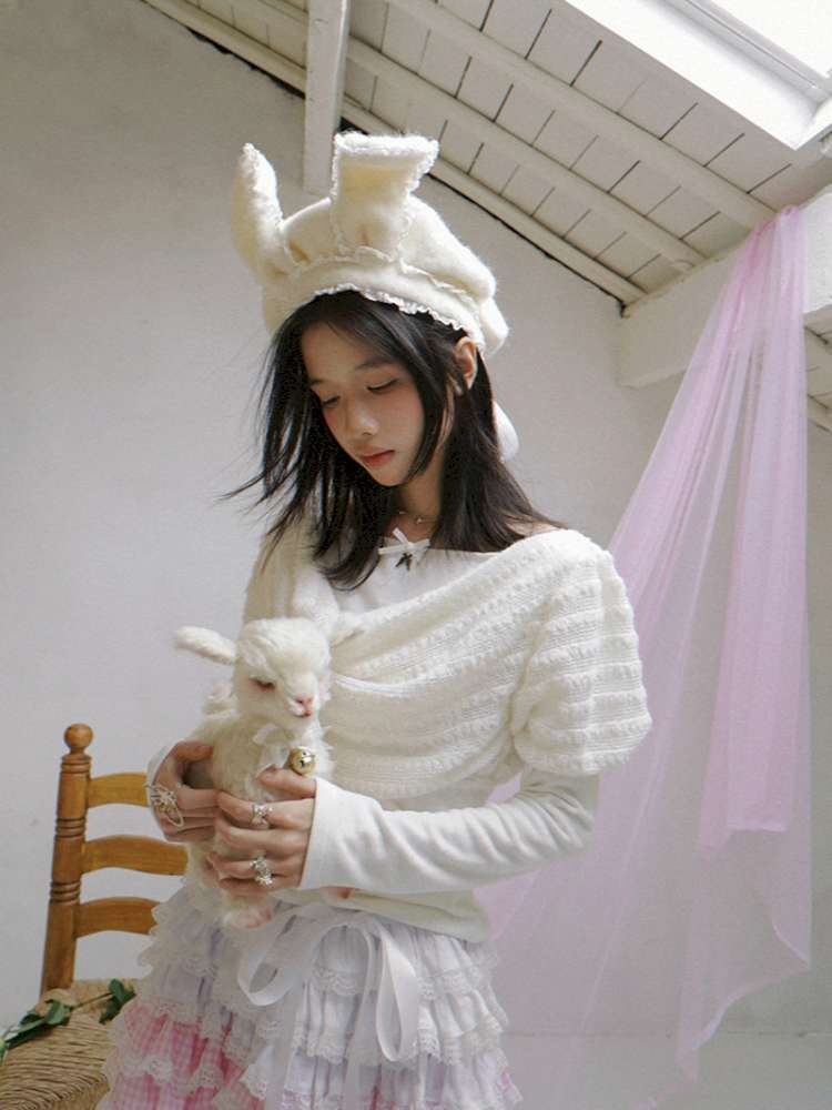 Draped Collar Bow Knitted Two-Piece Top【s0000014938】