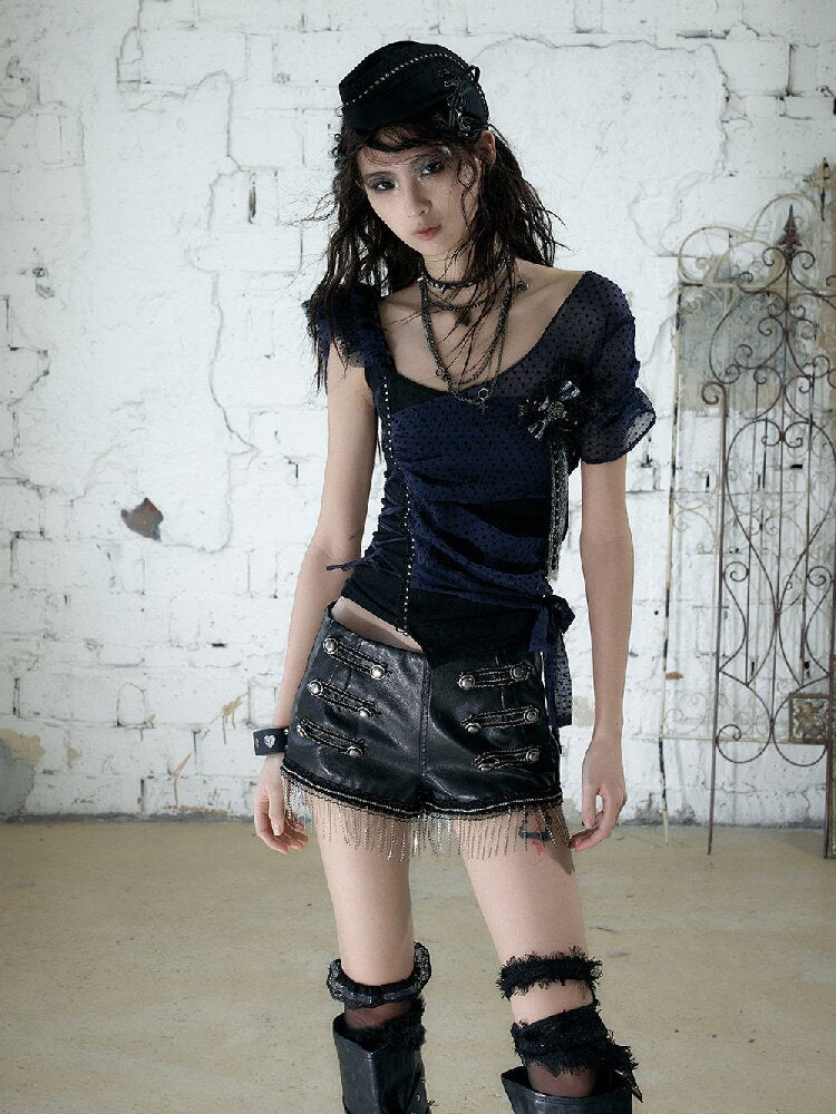 NO RCourt Punk Metal Chain Slim Shorts【s0000017236】
