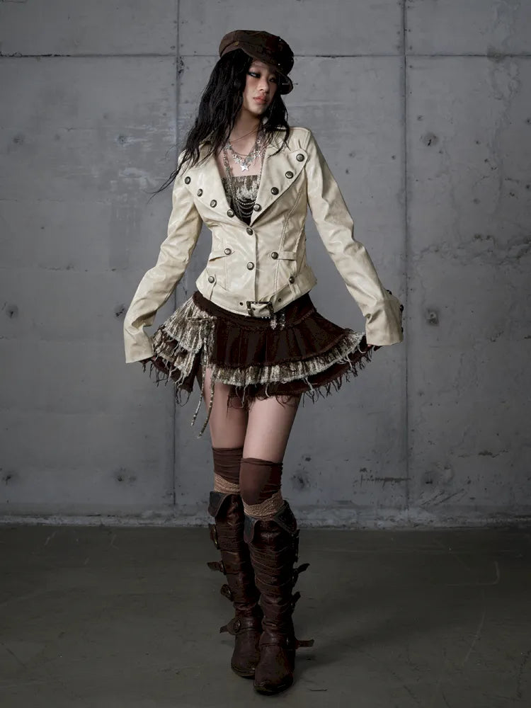Slim-Fit Short Leather Jacket【s0000013945】