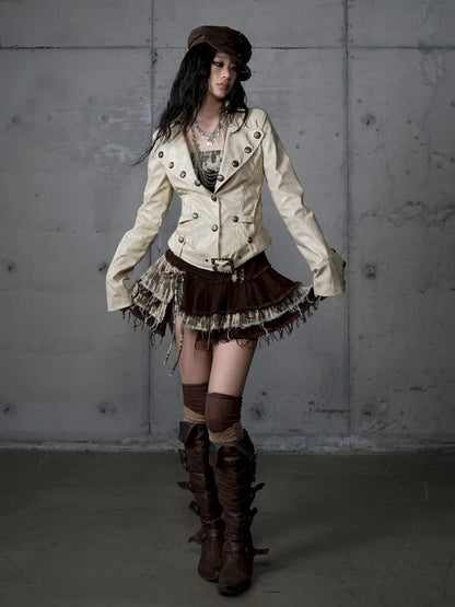 Slim-Fit Short Leather Jacket【s0000013945】