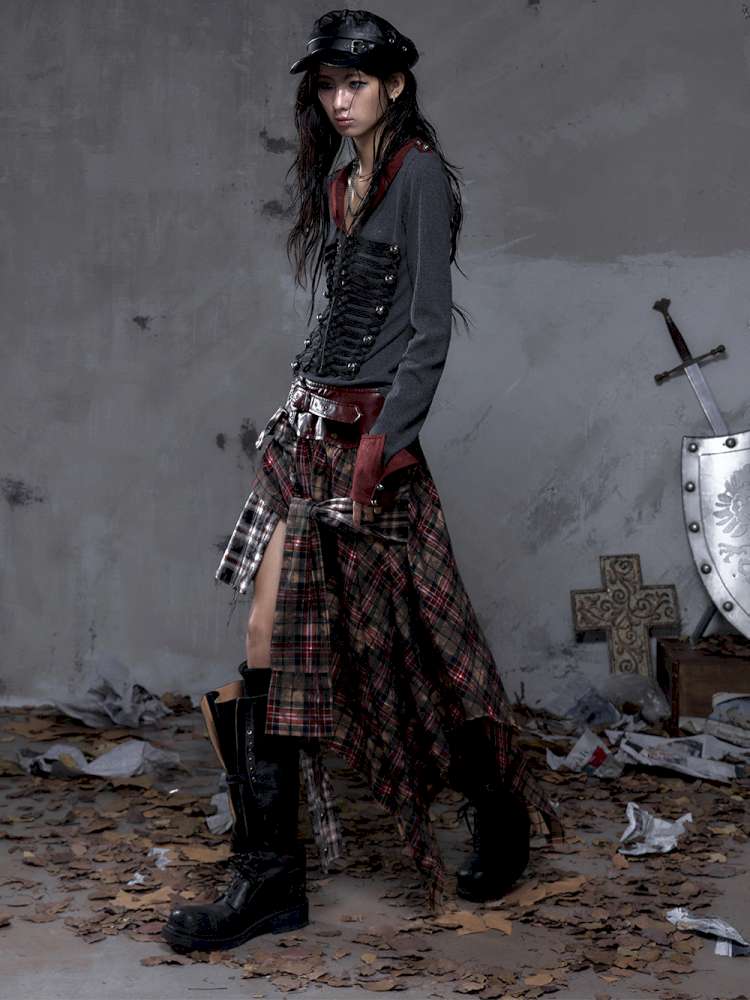 Patchwork Plaid Shirt Dress Skirt【s0000014473】