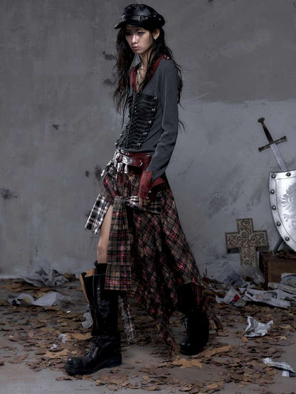 Patchwork Plaid Shirt Dress Skirt【s0000014473】