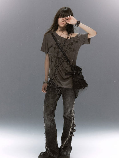 Punk Cross Split Riveted T-Shirt【s0000017495】