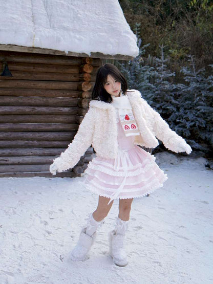 Strawberry Cake Jacquard Knit Scarf【s0000014943】