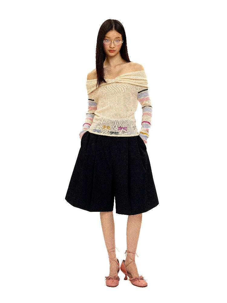 Contrast Striped Bow Knit Sweater【s0000016109】