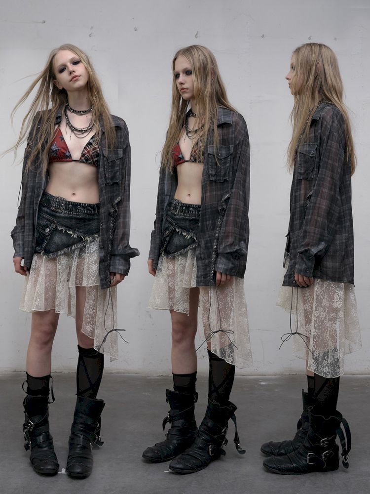 Polka dot plaid sun loose shirt【s0000012622】