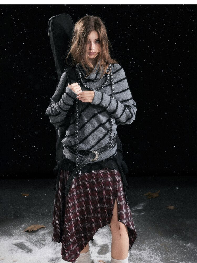 Twill Stripe Braided Wool Sweater【s0000015553】