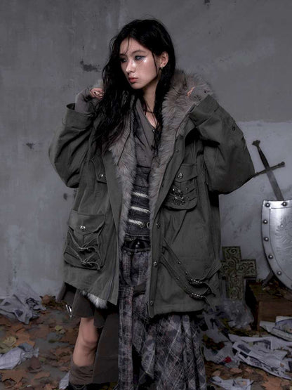 Mid-Length Fleece-Lined Cotton Jacket【s0000014475】