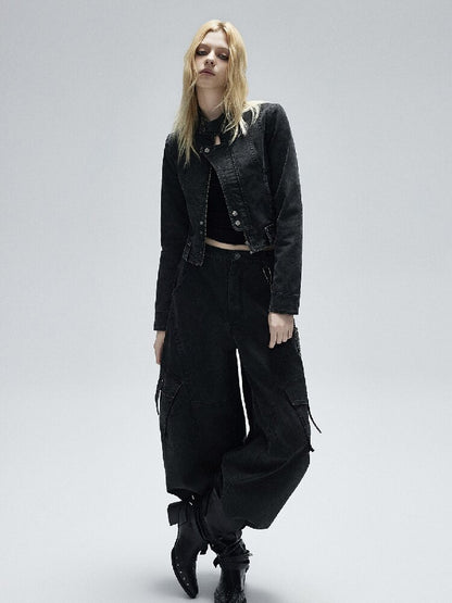 Black Lyocell U-Neck Wide Vest【s0000016251】