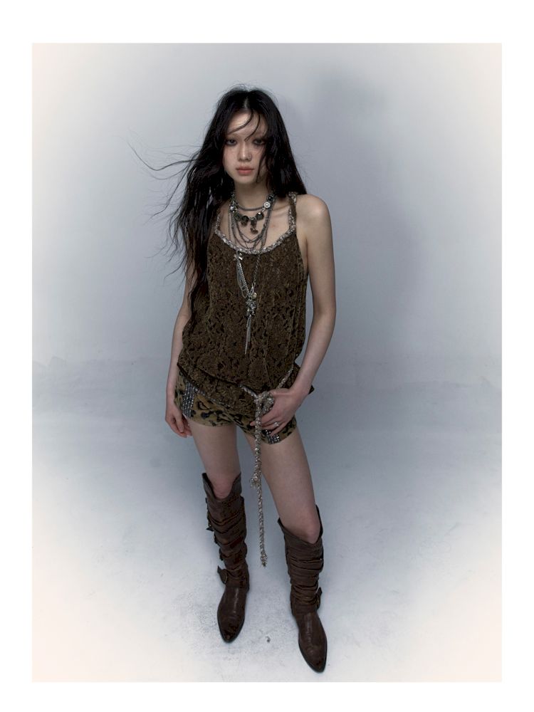 Slouchy Old Hollowed Out Loose Flocked Lace Vest [s0000008134]