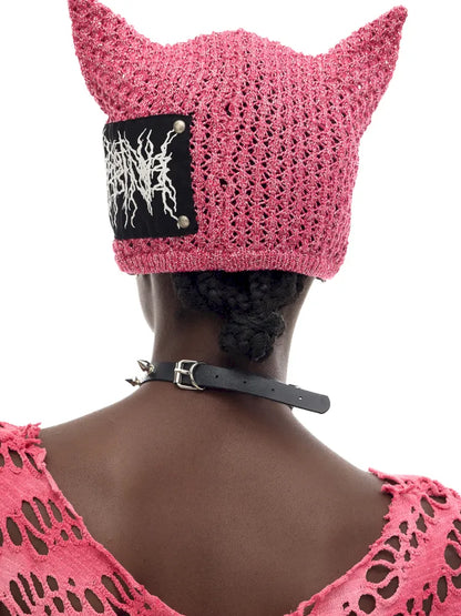 Cat-Eared Concept Little Devil Hole-Pattern Beanie【s0000014010】