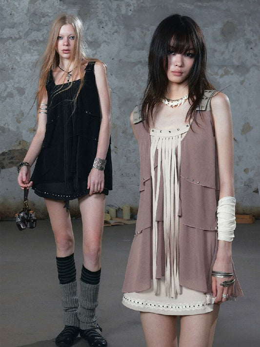 Ruffle Fringe Loose Faux Two-Piece Dress【s0000018099】