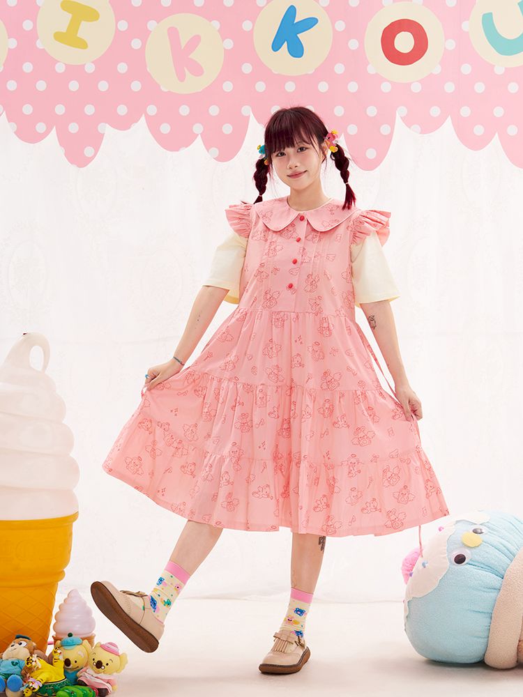 Animal Angel Fly Sleeve Pink Dress【s0000013188】