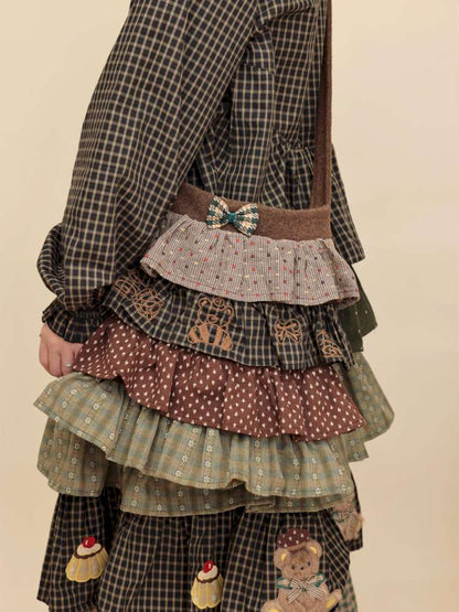 Vintage Plaid Floral Wool Cake Bag【s0000014847】