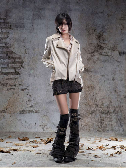 Fur Collar Stylish Slim-Fit Leather Jacket【s0000014481】