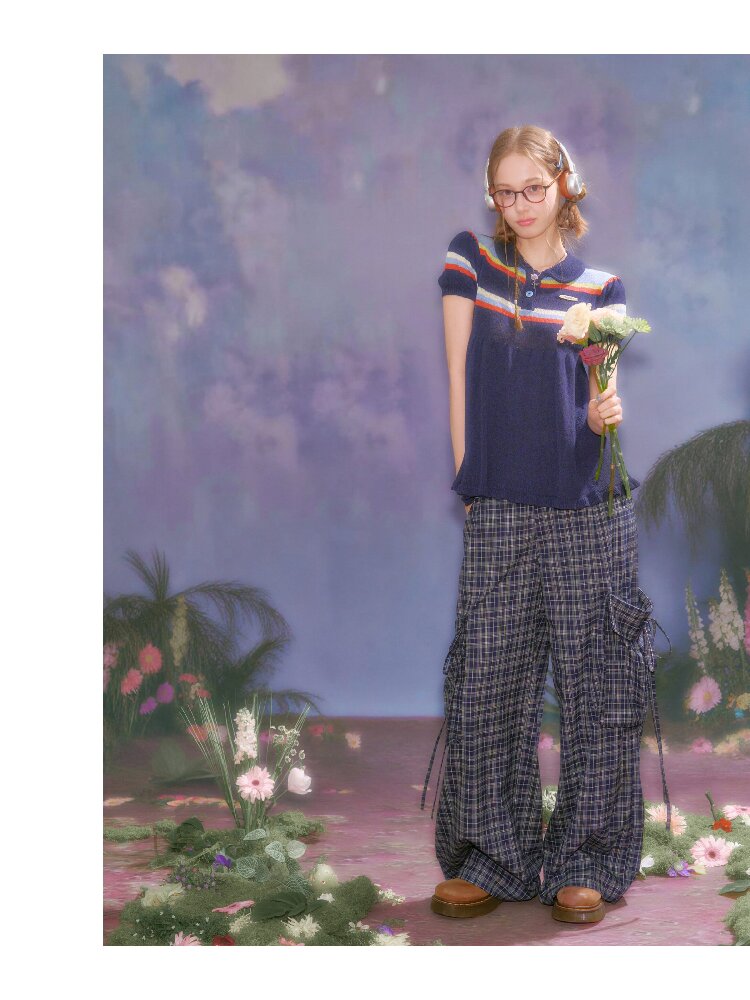 Plaid Pocket Wide Leg Slacks【s0000016607】