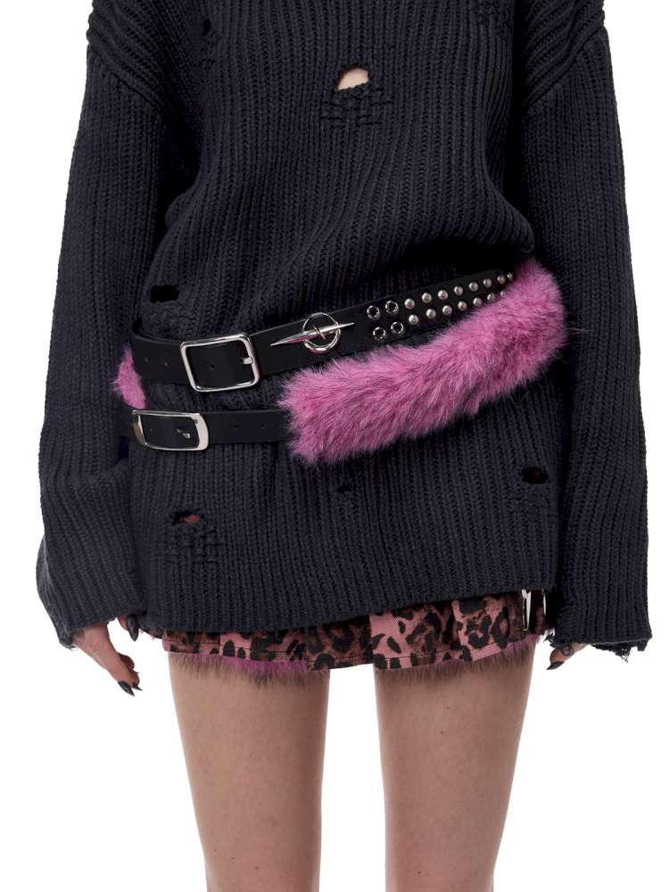 Black Metal Rock Rivet Wool Belt【s0000015131】