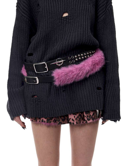 Black Metal Rock Rivet Wool Belt【s0000015131】