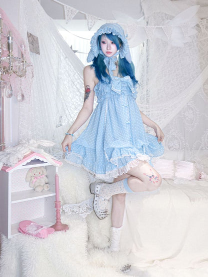 Polka dot strapless dress/chiffon bow jacket【s0000012689】