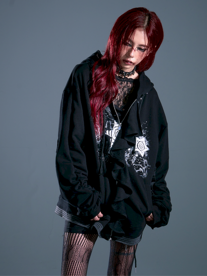 Ruffled Print Hoodie Cardigan【s0000013917】
