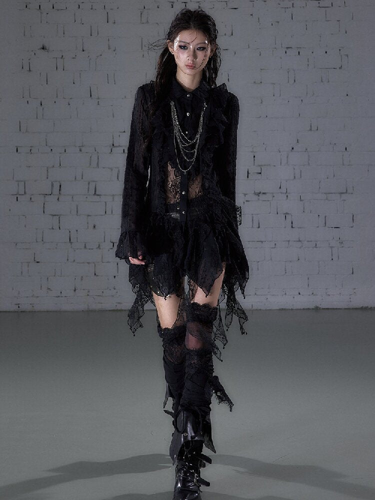 Openwork Lace Irregular Shirt Dress【s0000015941】