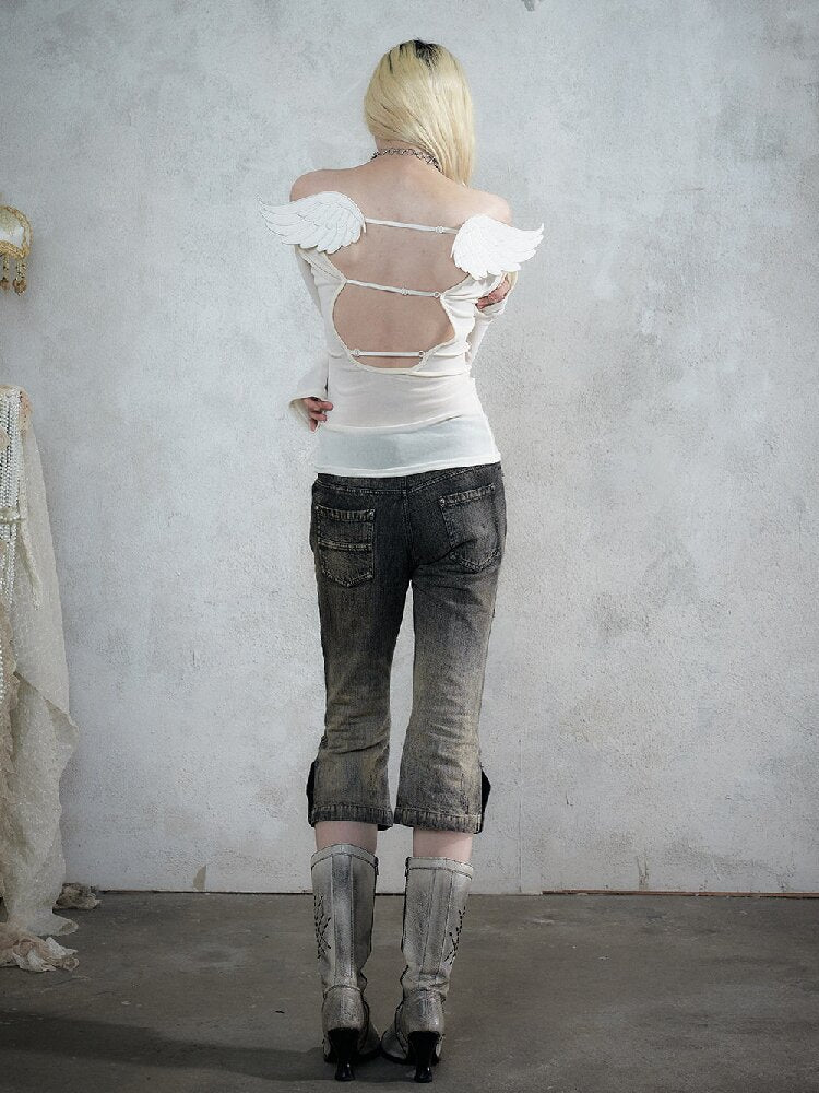 Rhinestone Three-Quarter Jeans【s0000017983】
