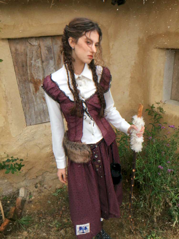 Button Vintage Polka Dot Chiffon Skirt【s0000014901】