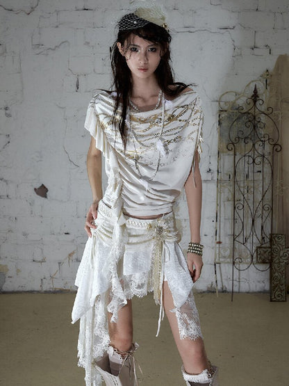 Foil Chain Print Asymmetrical T-Shirt【s0000016979】