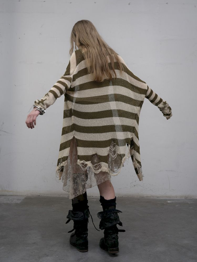 Striped knit loose bat-sleeve sunscreen hoodie【s0000012319】