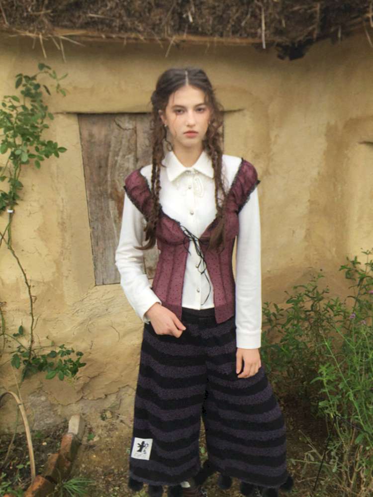 Striped Knit Furball Midi Slacks【s0000014900】